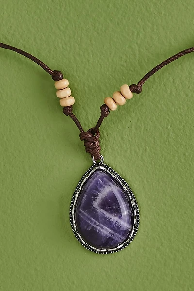 Amethyst Teardrop Wood Bead Necklace