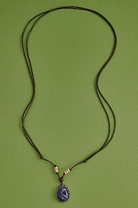 Amethyst Teardrop Wood Bead Necklace
