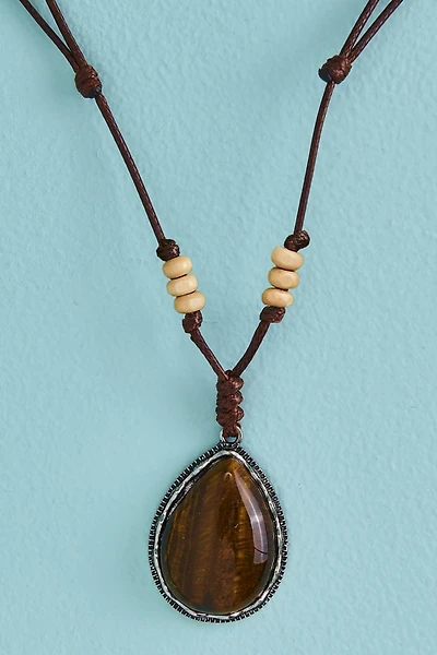 Tiger’s Eye Teardrop Wood Bead Necklace