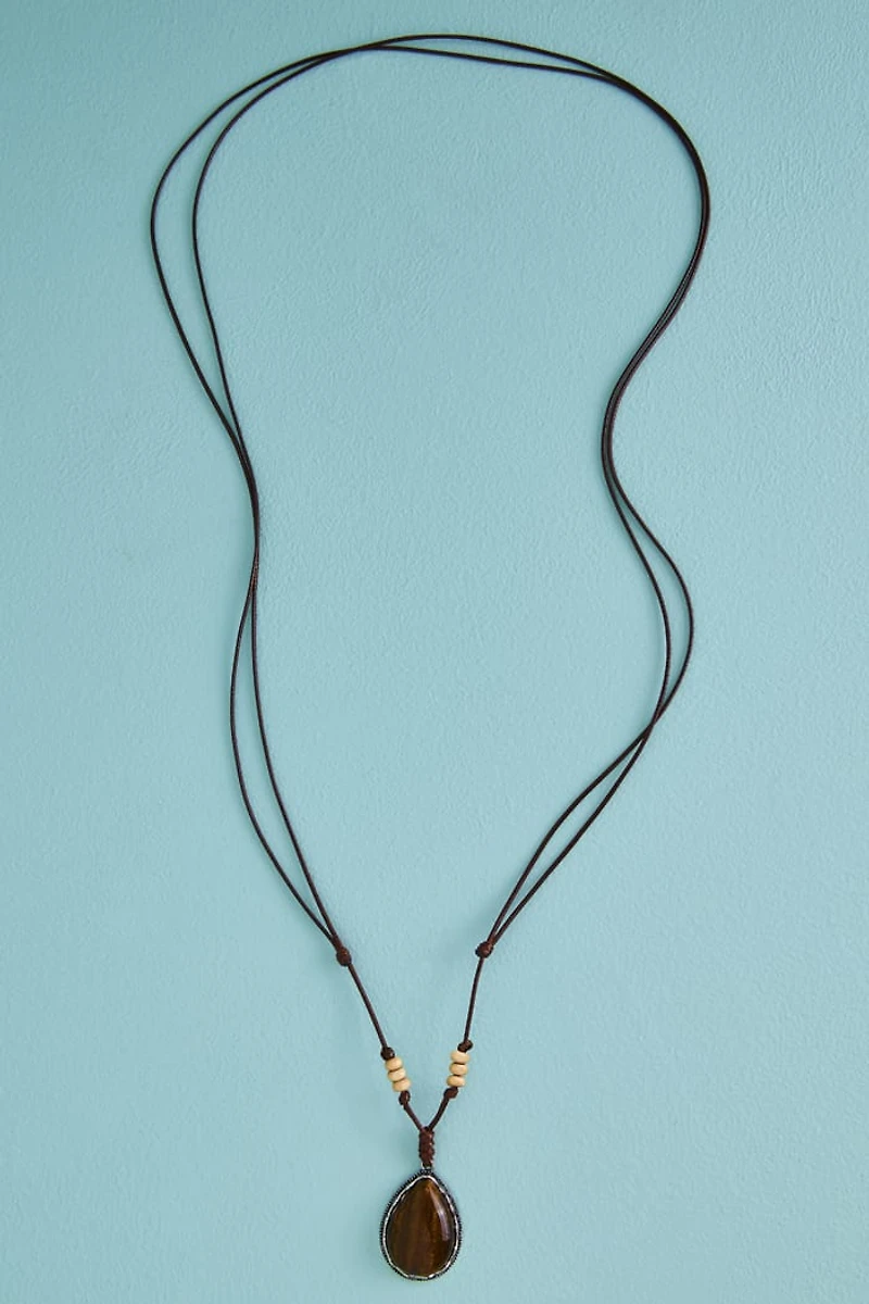 Tiger’s Eye Teardrop Wood Bead Necklace