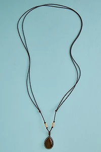 Tiger’s Eye Teardrop Wood Bead Necklace