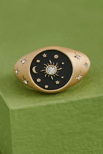 Celestial Gold & Black Signet Ring - Boho Starry Jewelry