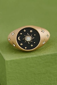 Celestial Gold & Black Signet Ring - Boho Starry Jewelry