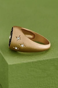 Celestial Gold & Black Signet Ring - Boho Starry Jewelry