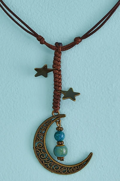 Apatite Brass Moon Corded Necklace