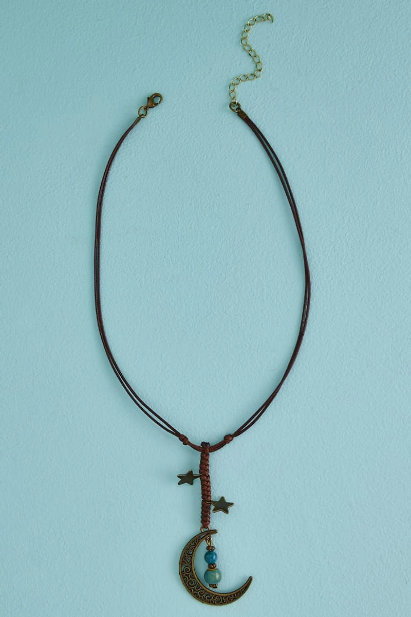 Apatite Brass Moon Corded Necklace