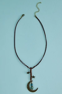 Apatite Brass Moon Corded Necklace