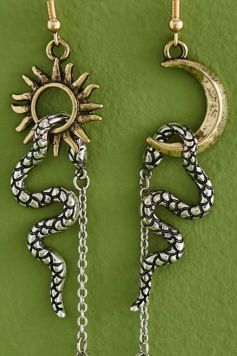 Amethyst Nugget Sun and Moon Snake Earrings