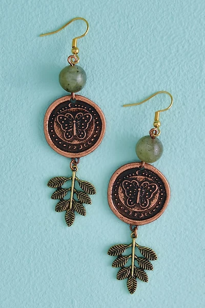 Labradorite Butterfly Metal Coin Earrings
