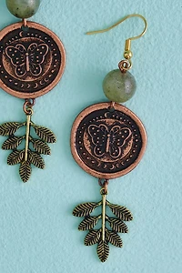 Labradorite Butterfly Metal Coin Earrings