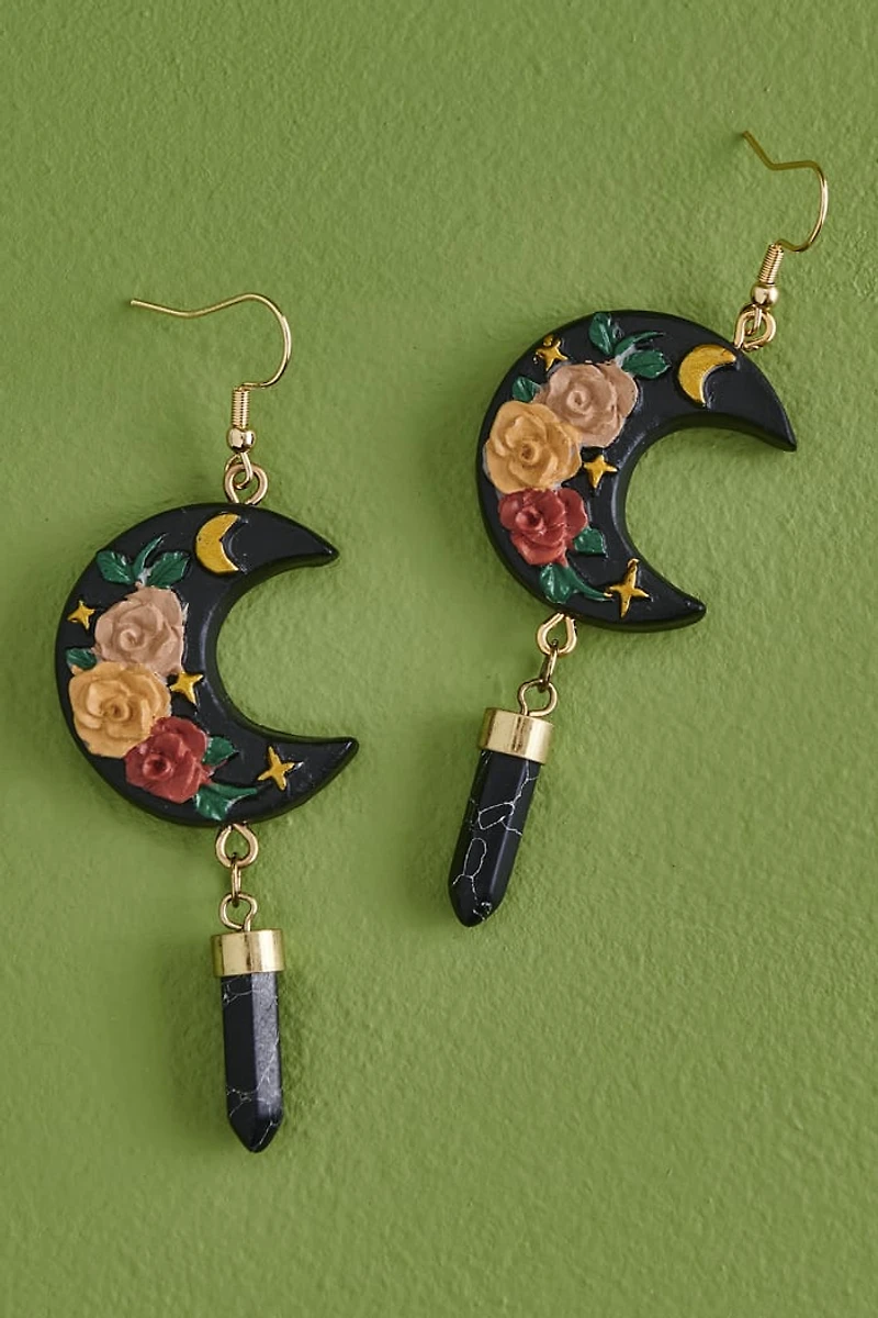 Floral Moon Faux Stone Earrings