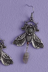 Multi Stone Silver Metal Moth Earrings