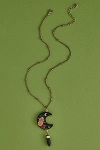 Howlite and Resin Floral Moon Necklace