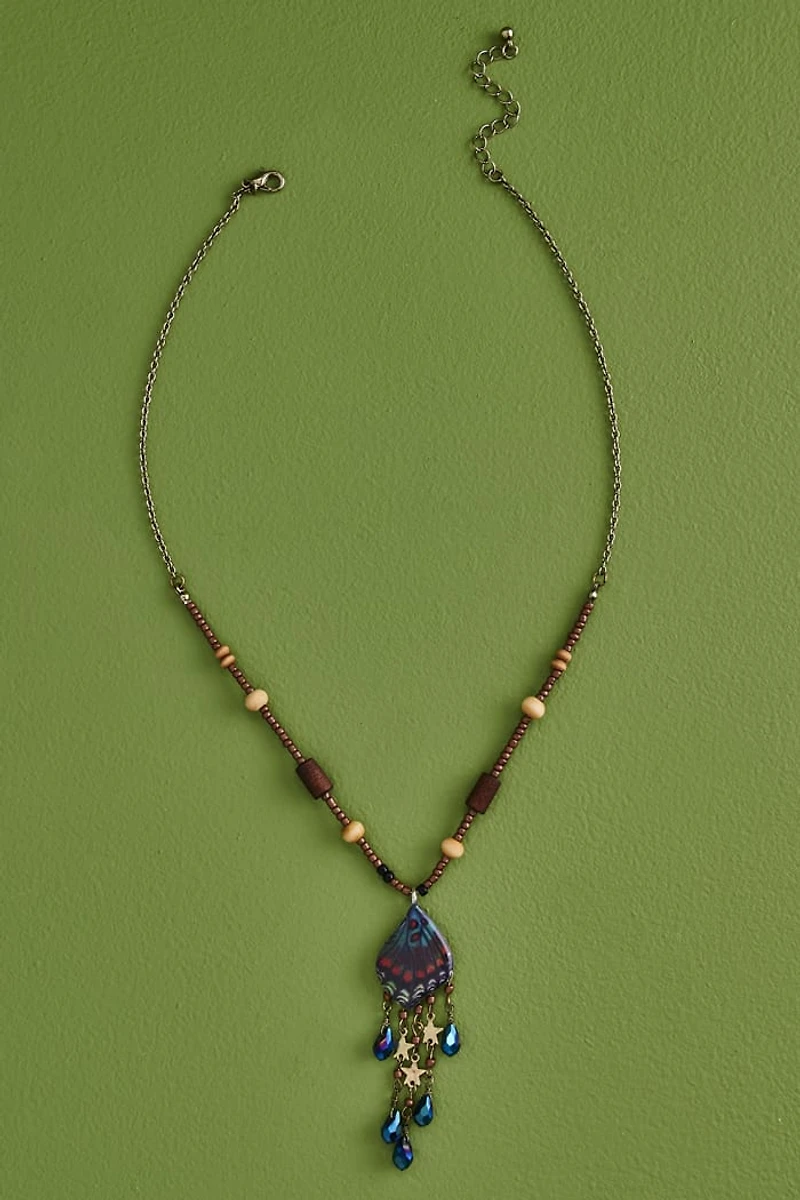 Blue Faux Butterfly Wing Beaded Necklace