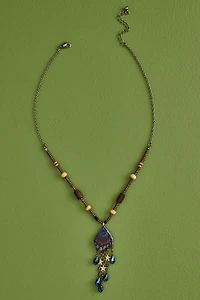 Blue Faux Butterfly Wing Beaded Necklace