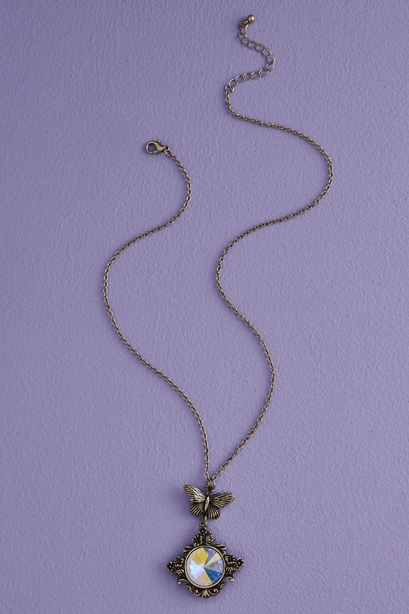 Butterfly Iridescent Rose Mirror Necklace