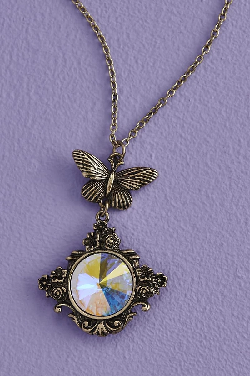 Butterfly Iridescent Rose Mirror Necklace