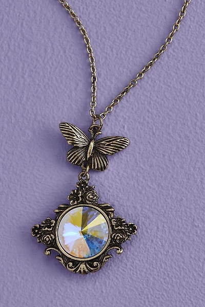 Butterfly Iridescent Rose Mirror Necklace