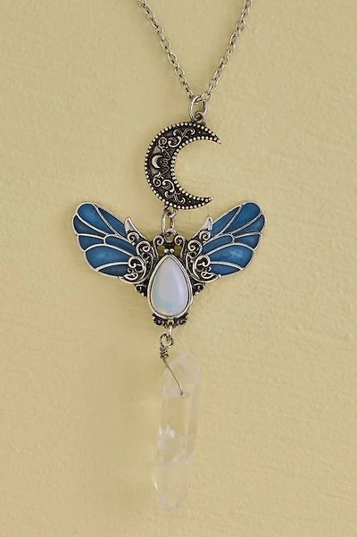 Quartz and Opalite Blue Wing Moth Necklace