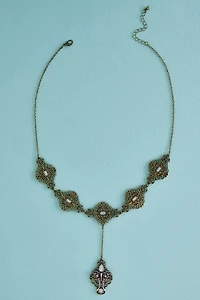 Opalite Antique Gold Filigree Lariat Necklace