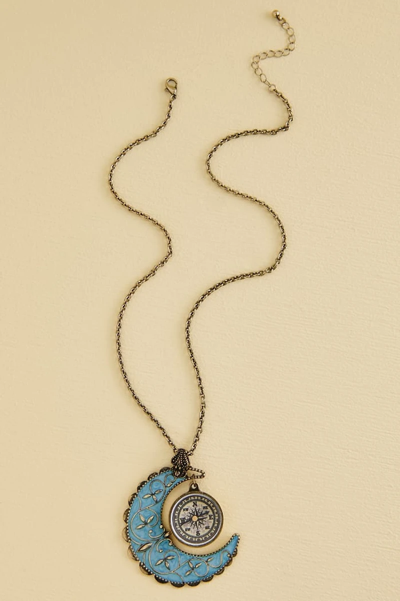Moonlit Wanderer Compass Necklace