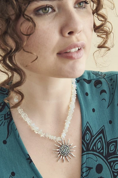 Opalite Chip Abalone Shell Sun Necklace