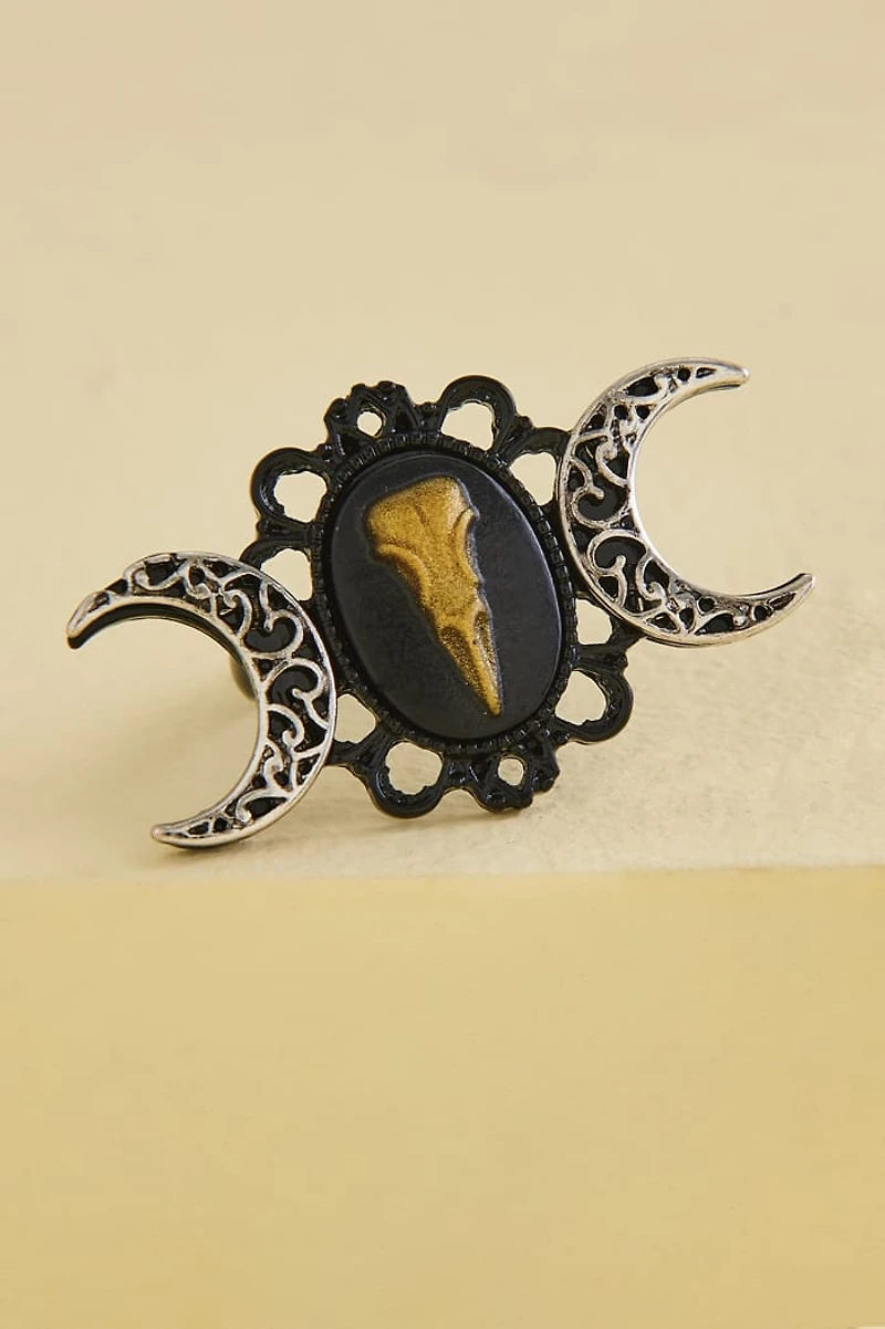 Gothic Bird Skull Moon Ring