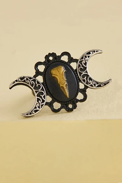 Gothic Bird Skull Moon Ring