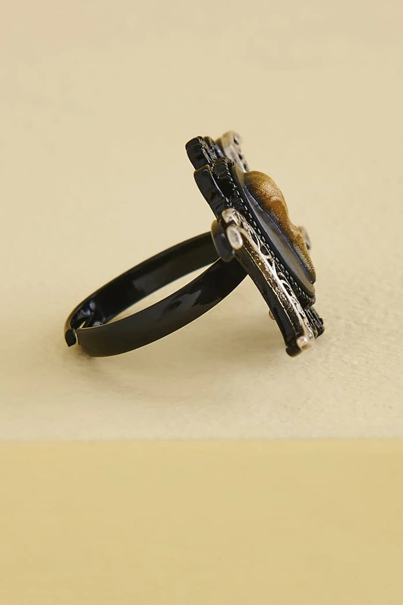 Gothic Bird Skull Moon Ring