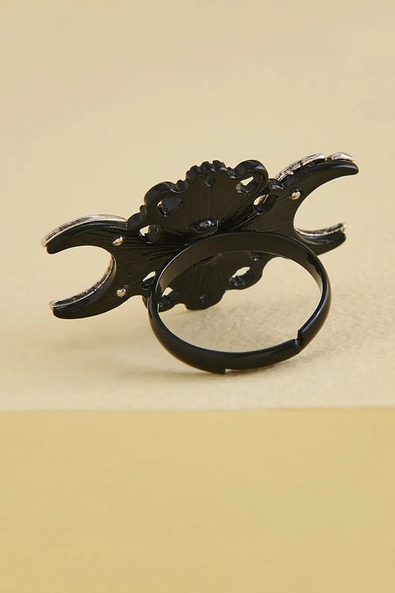 Gothic Bird Skull Moon Ring