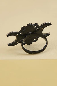 Gothic Bird Skull Moon Ring