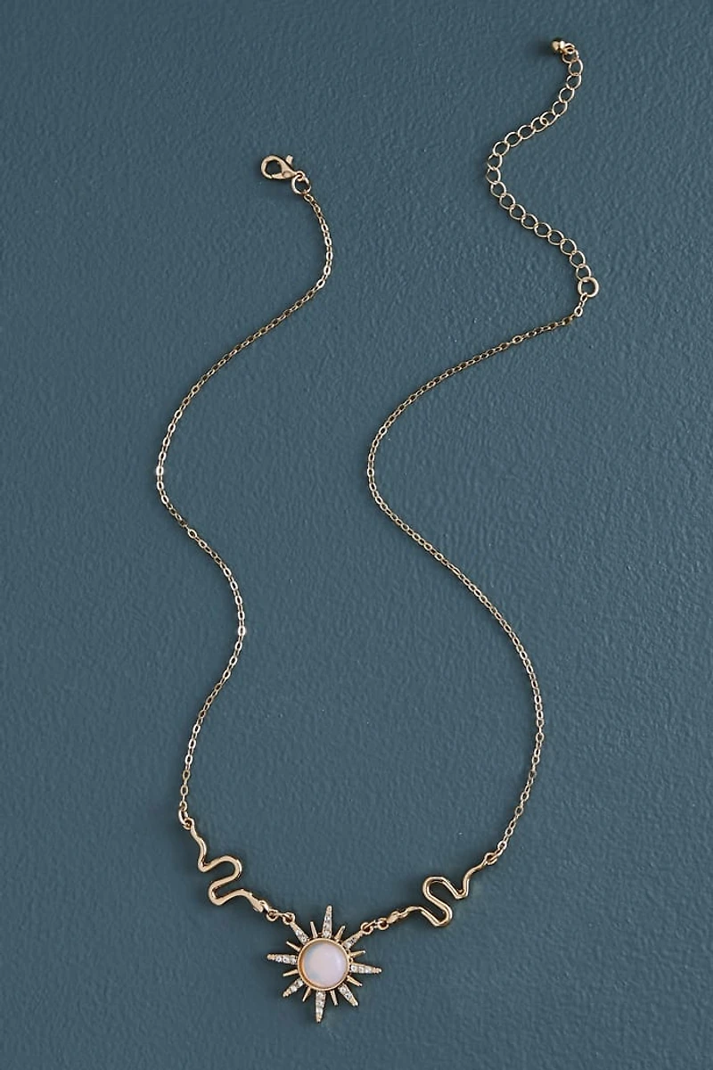 Gold Snake Faux Stone Sun Necklace