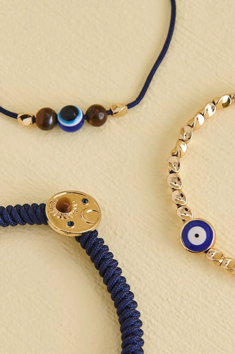 Navy Celestial Evil Eye Bracelet Set