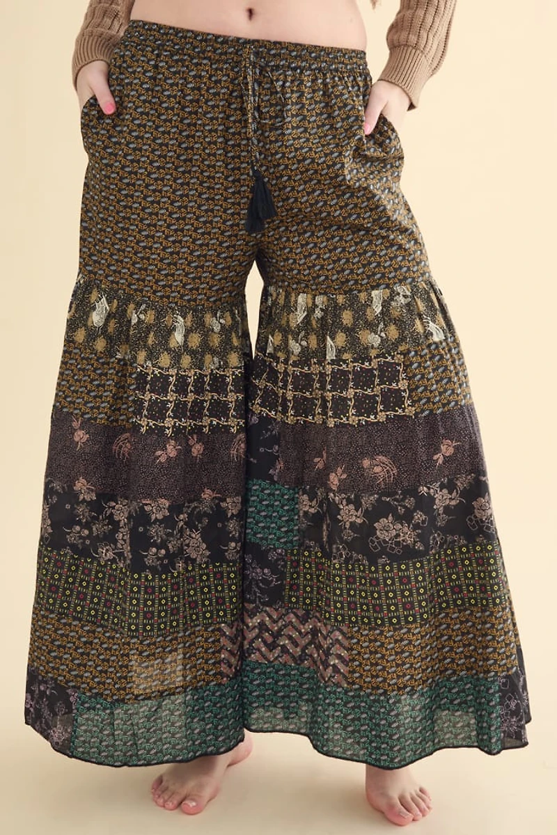 Buy Rustic Floral Patchwork Tiered Flare Pants Online at Earthbound Trading