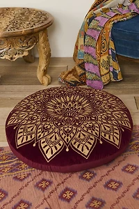 Burgundy Velvet Mandala Meditation Pouf