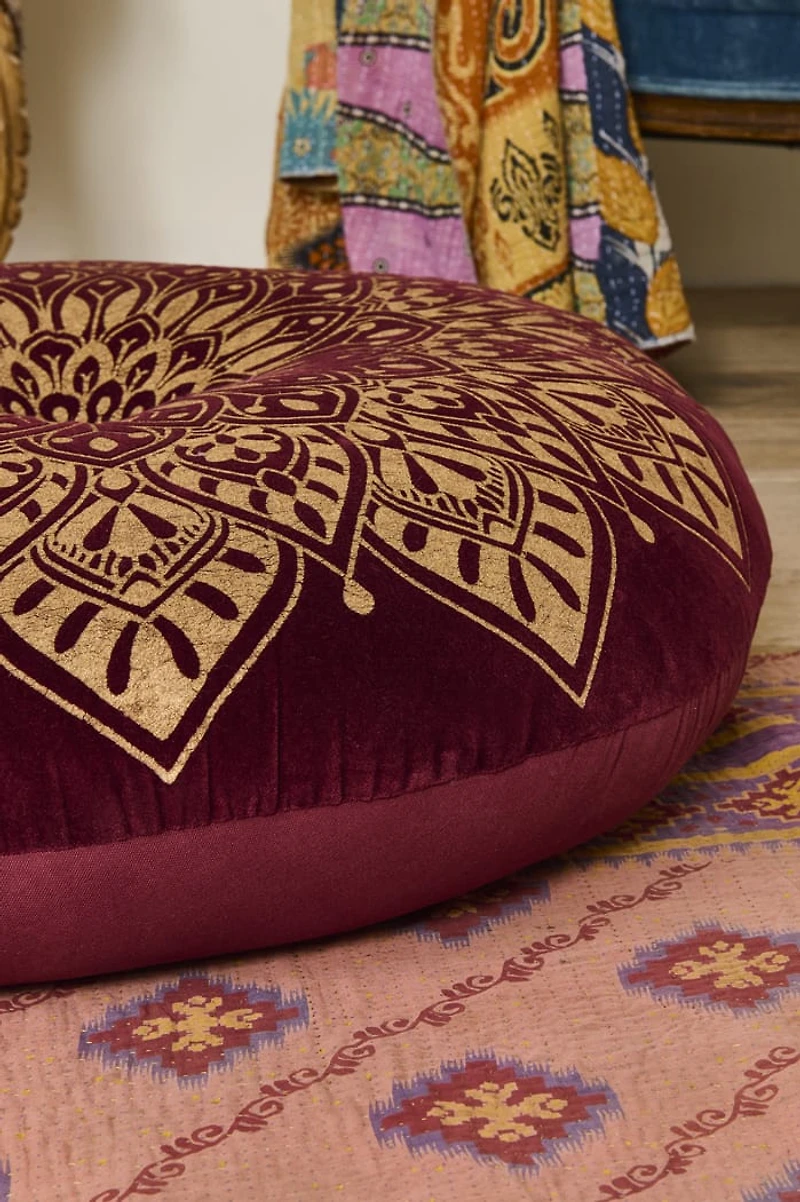 Burgundy Velvet Mandala Meditation Pouf
