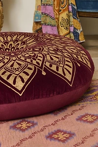 Burgundy Velvet Mandala Meditation Pouf