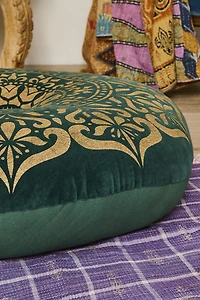 Emerald Velvet Mandala Meditation Pouf