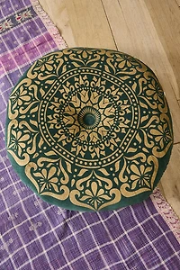 Emerald Velvet Mandala Meditation Pouf