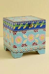 Blue Floral Wooden Storage Box