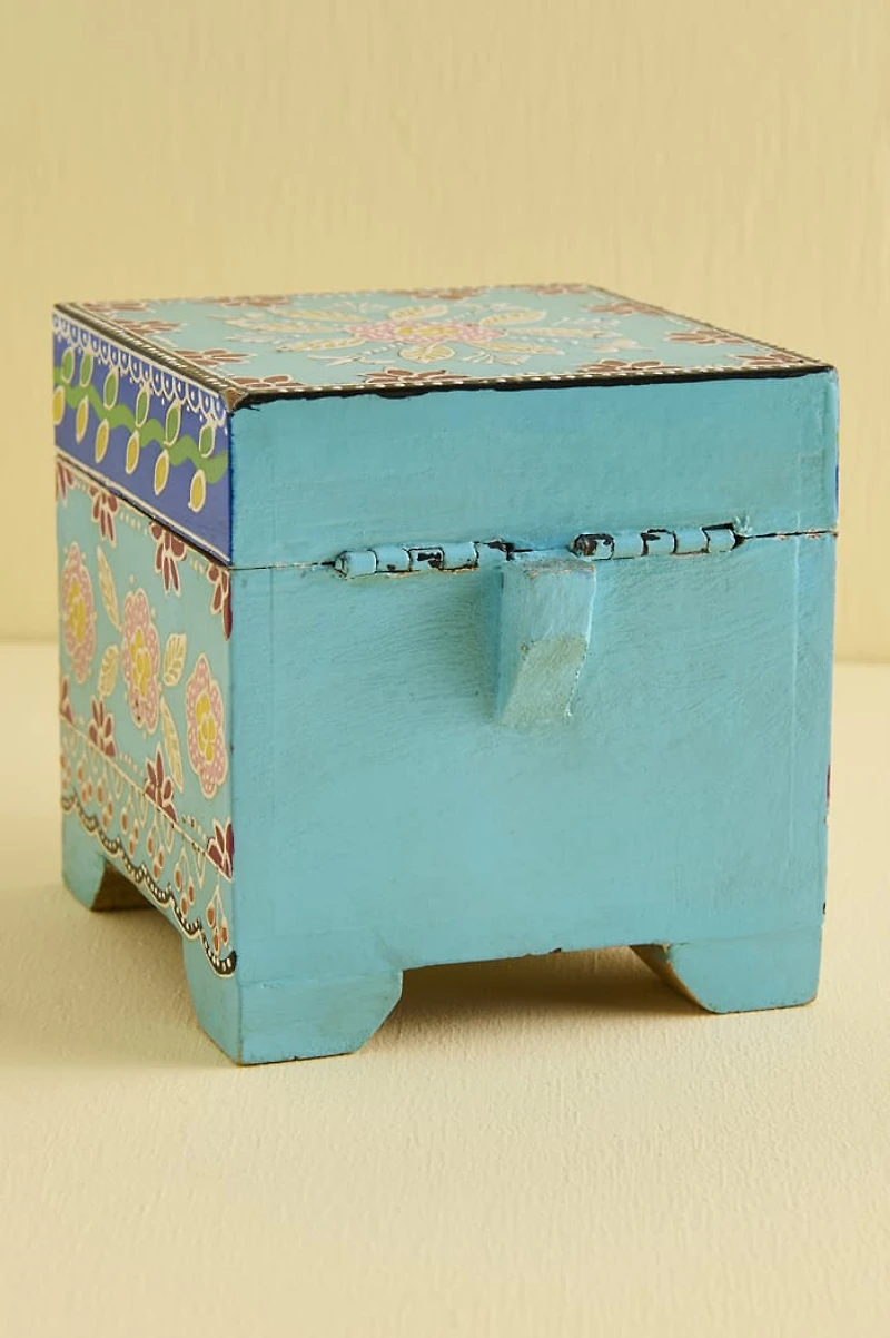 Blue Floral Wooden Storage Box
