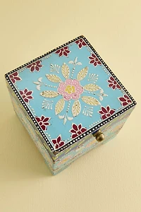 Blue Floral Wooden Storage Box