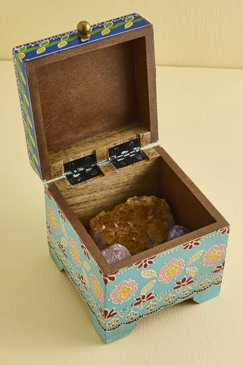 Blue Floral Wooden Storage Box