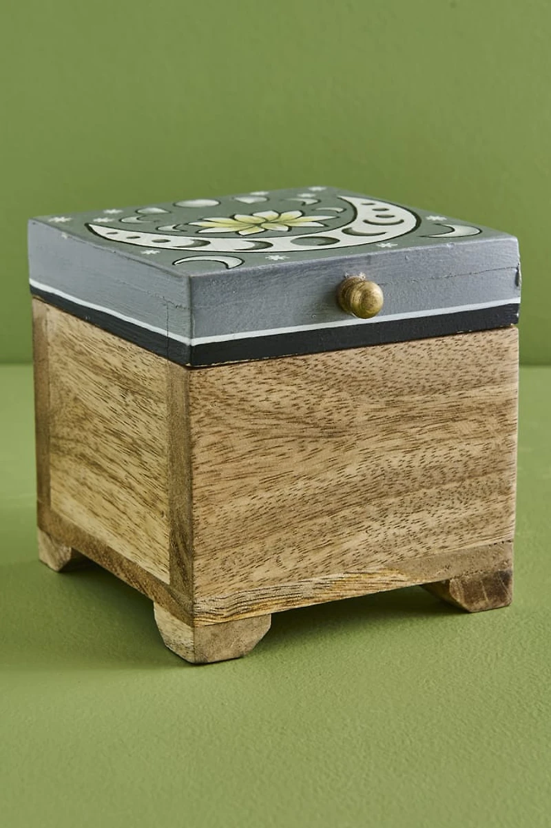 Grey Lotus Moon Wooden Storage Box