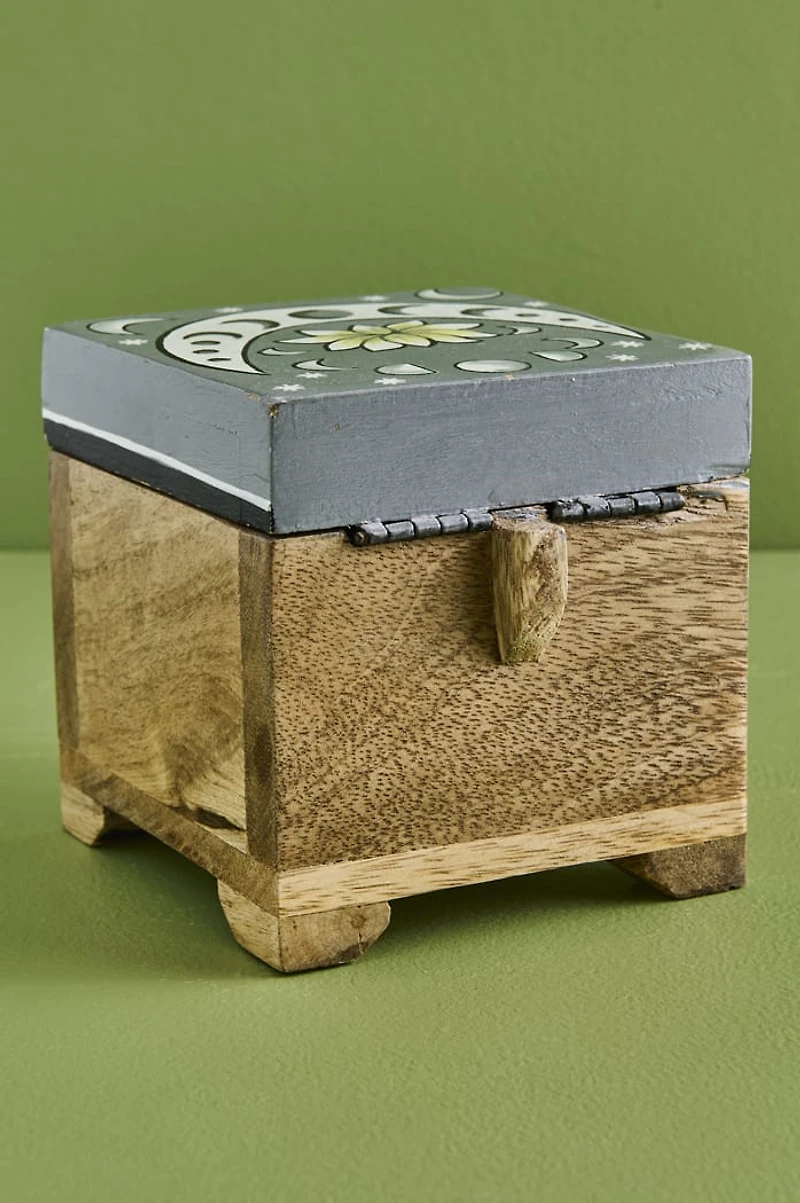 Grey Lotus Moon Wooden Storage Box
