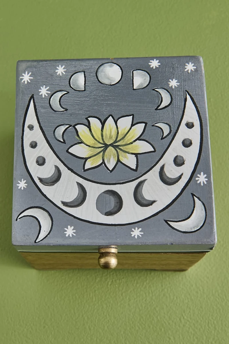 Grey Lotus Moon Wooden Storage Box