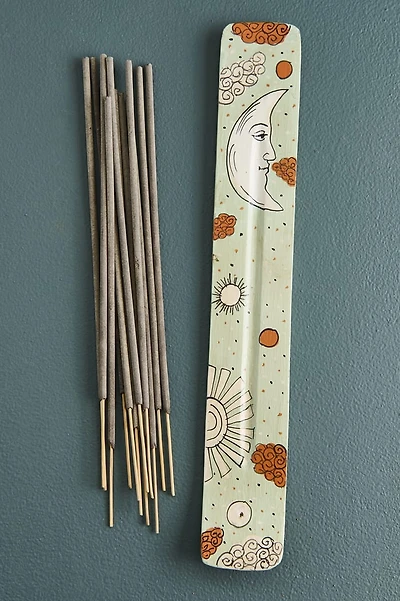 Hand-Painted Mint Vintage Moon Flat Incense Burner
