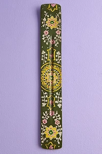 Hand-Painted Green Floral Mandala Flat Incense Burner