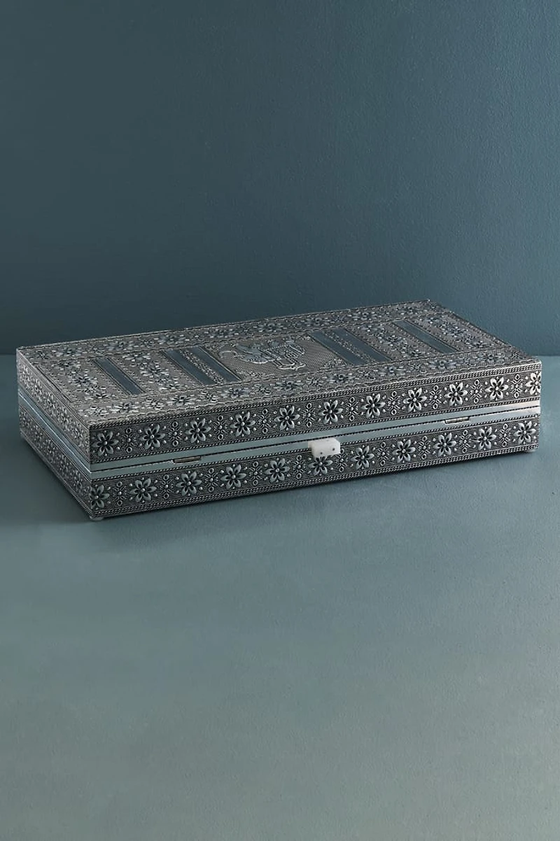 XL Silver Elephant Metal Jewelry Box