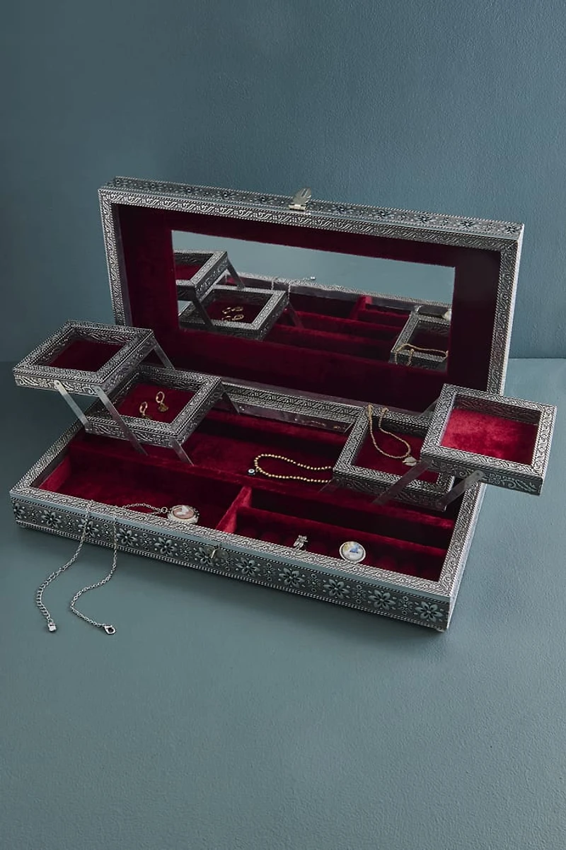 XL Silver Elephant Metal Jewelry Box